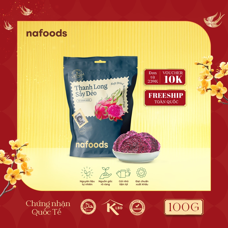 Thanh Long Đỏ Sấy Dẻo Không Đường Nafoods - Túi 100g