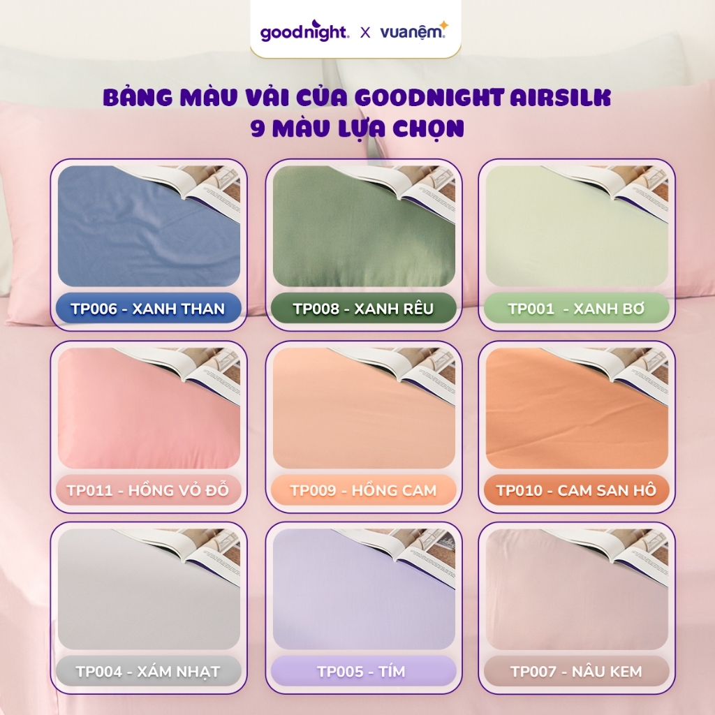 [ĐƠN 800K TẶNG 1 GỐI] Bộ Ga Gối 3 Món Goodnight Airsilk 20cm, Ga Giường Tencel Cao Cấp Mềm Mại, 9 Màu | BigBuy360 - bigbuy360.vn