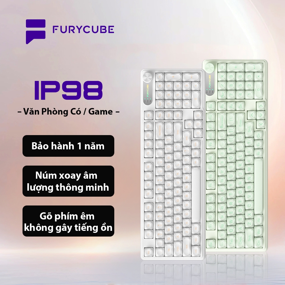 Bàn Phím Có Dây FURYCUBE IP98, LED RGB Keyboard, Gõ Êm Chống Ồn Cho Win/ MacOS, Văn Phòng Có / Game