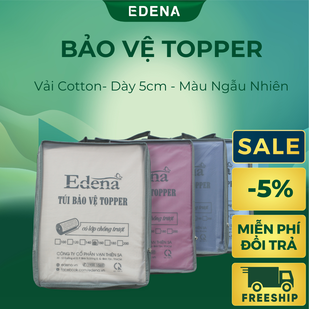 BẢO VỆ TOPPER EDENA COTTON CÓ DÂY KÉO VÀ LỚP CHỐNG TRƯỢT