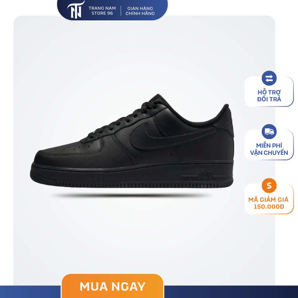 Giày Nike_Air Force 1 Full Đen Nam Nữ, Giày AF1 Đen Bản Đẹp Hot Trend Full Box