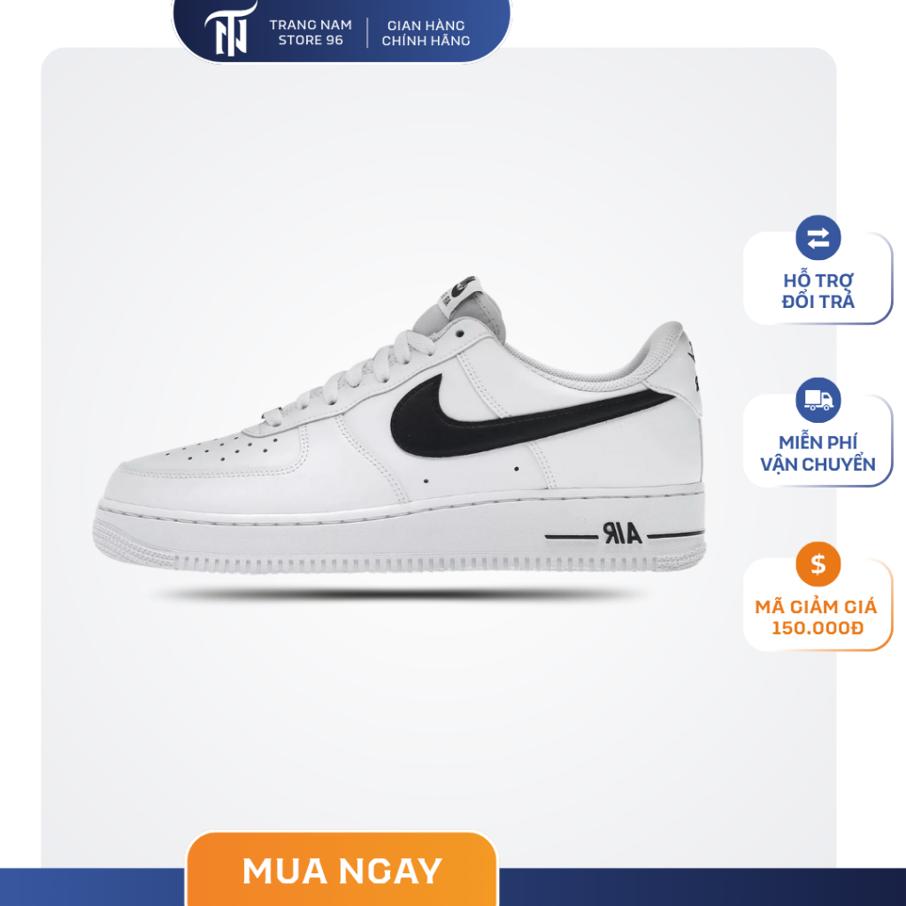 Giày_Nike Air Force 1 vệt đen, giày Af1 White Black bản chuẩn đế Air nam nữ full phụ kiện