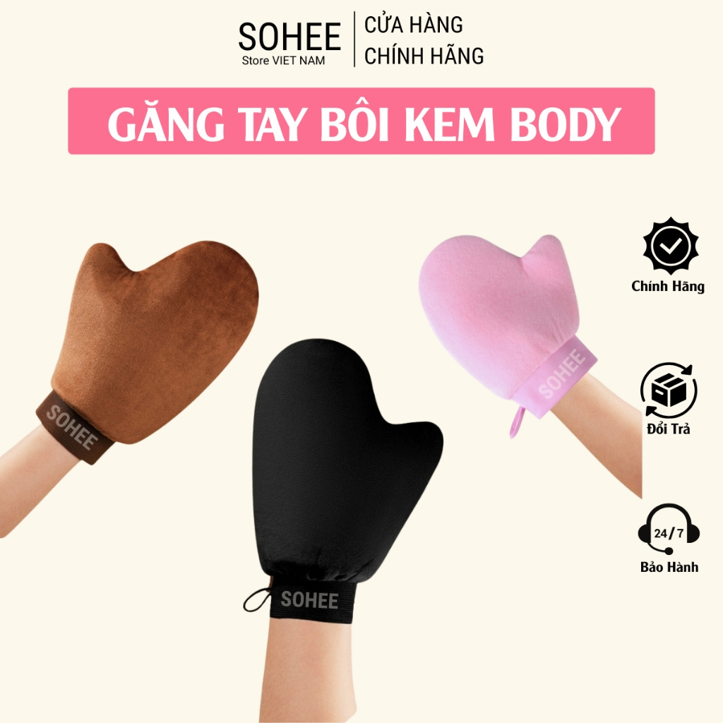 Găng Tay Bôi Kem SOHEE Chất Liệu Nhung Mịn Siêu Thấm Nhanh Vào Da Body Có Bo Chun Tiện Lợi