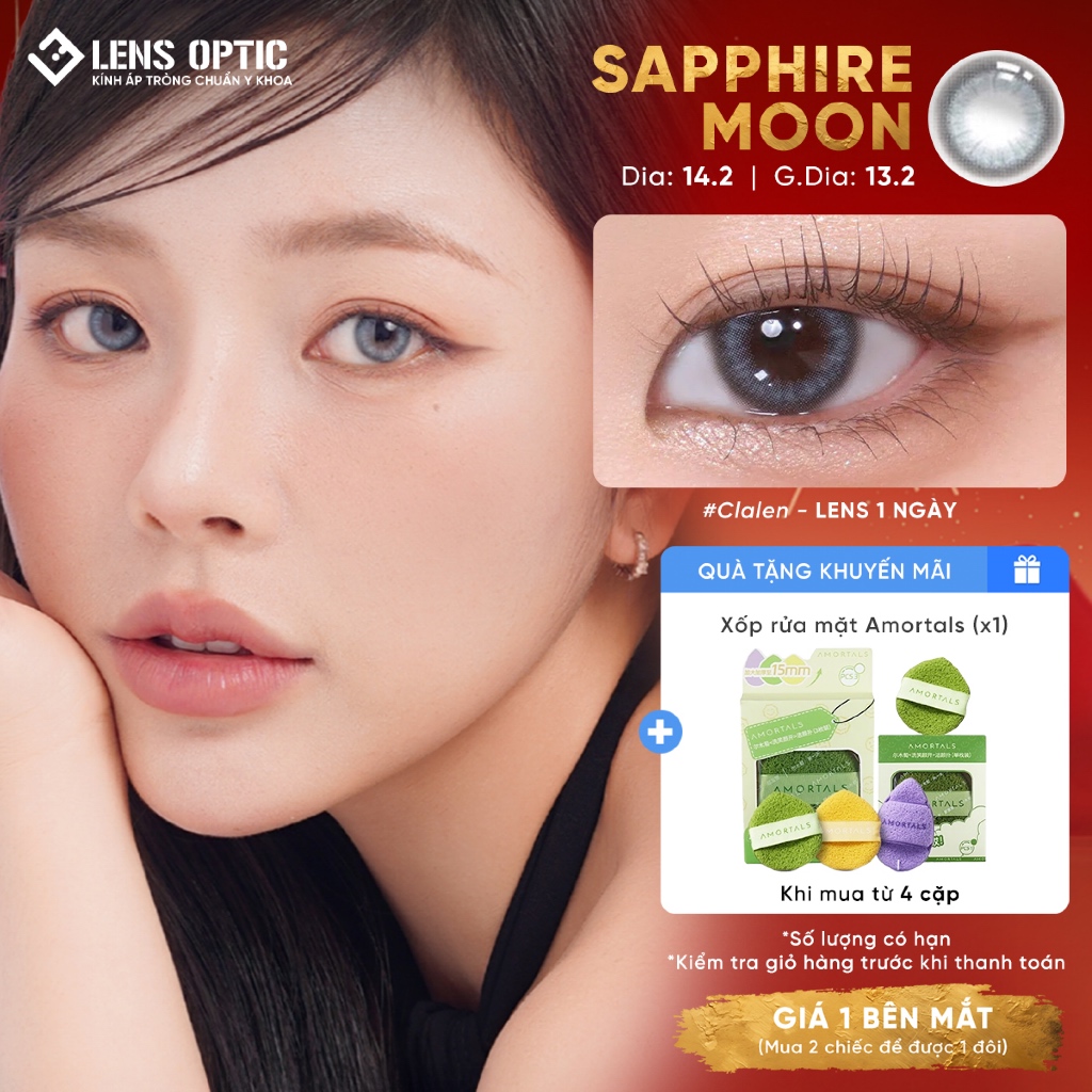 Kính áp tròng 1 ngày Clalen Iris 1 Day Sapphire Moon – Lens màu xám xanh, chống UV - LENS OPTIC