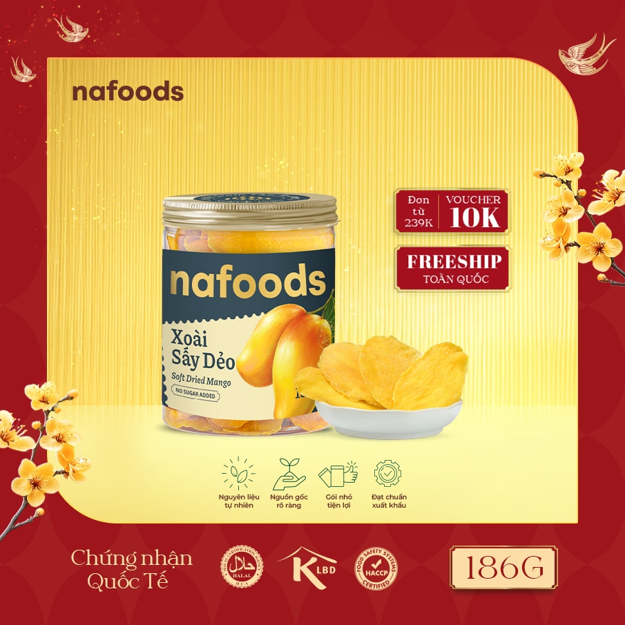 Xoài Sấy Dẻo Không Đường NAFOODS hũ 186g