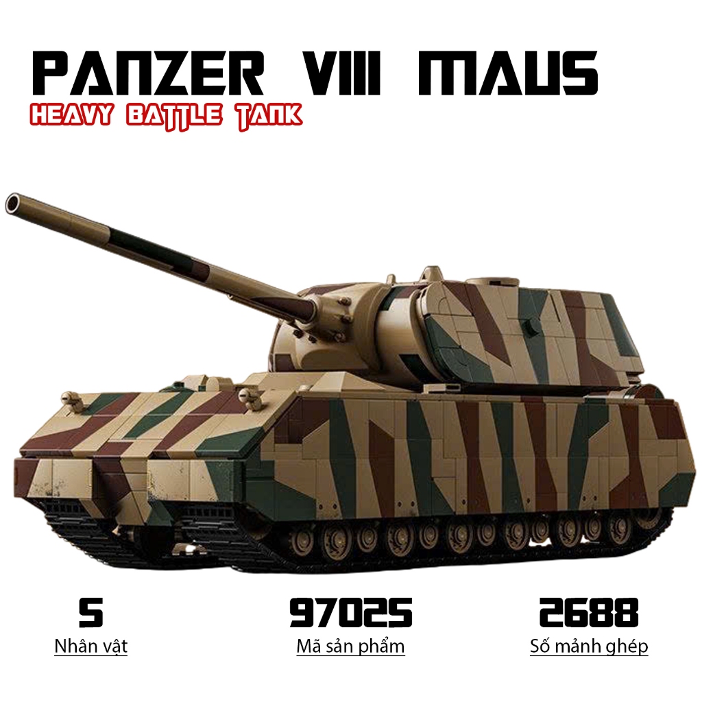 Đồ chơi lắp ráp Xe tăng hạng nặng Panzer VIII Maus, 12Go 97025 Heavy Battle tank