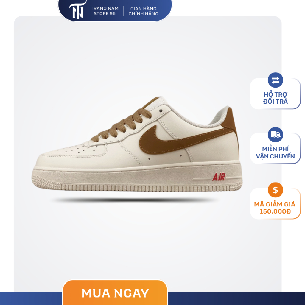 Giày Air Force 1 White Brown Nam Nữ, Giày AF1 Vệt Nâu Cổ Thấp Full Box