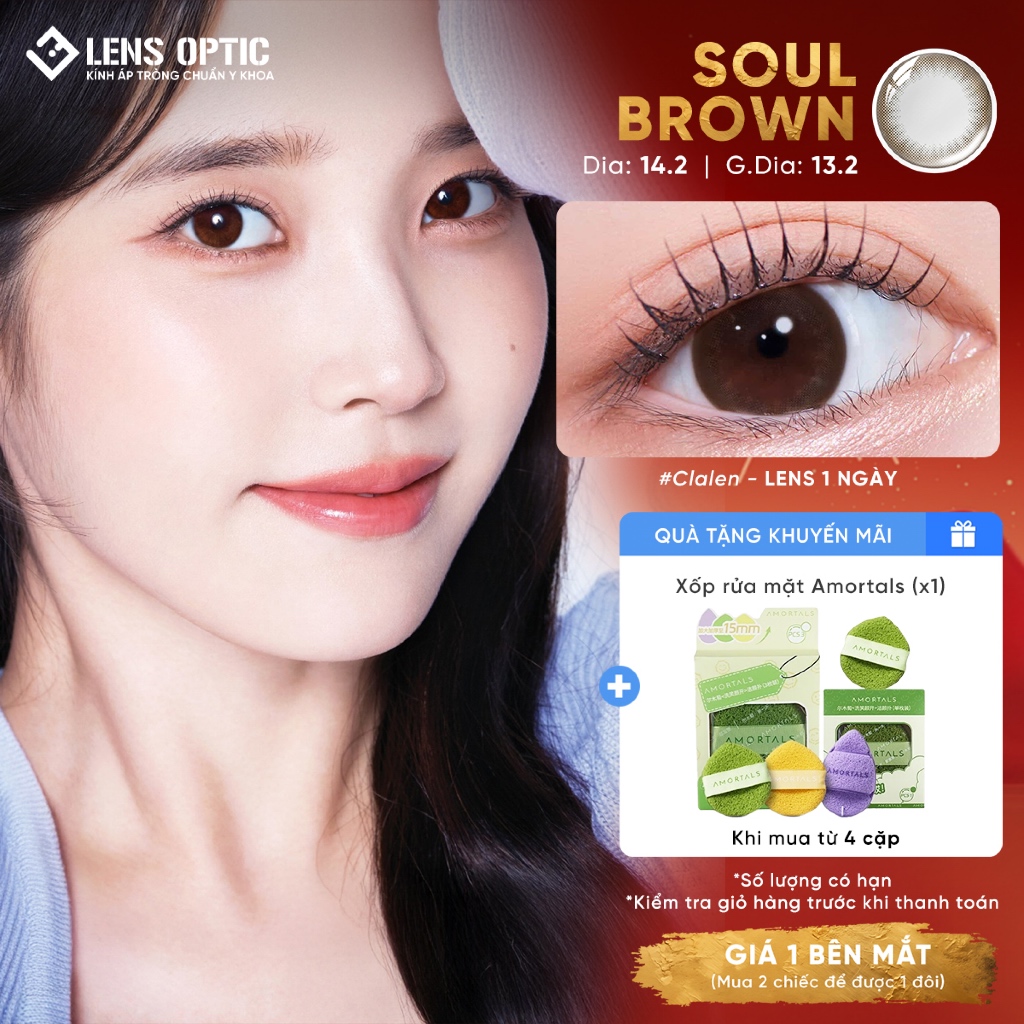 Kính áp tròng 1 ngày Clalen Iris 1 Day màu Soul Brown, lens nâu tự nhiên, chống UV - LENS OPTIC
