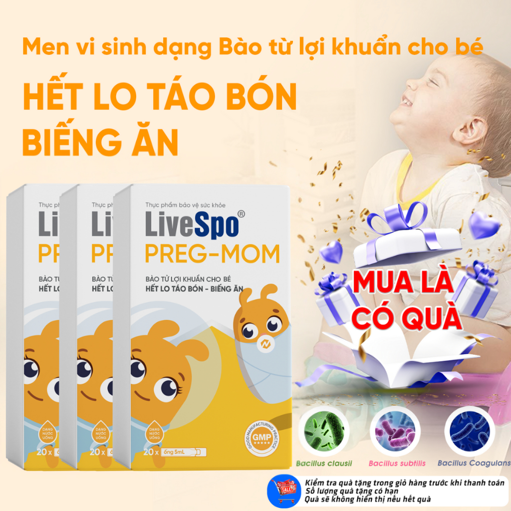 Combo 3 hộp Men vi sinh chứa Bào tử lợi khuẩn LiveSpo Pregmom cho bé Táo bón, Biếng ăn (20 ống)