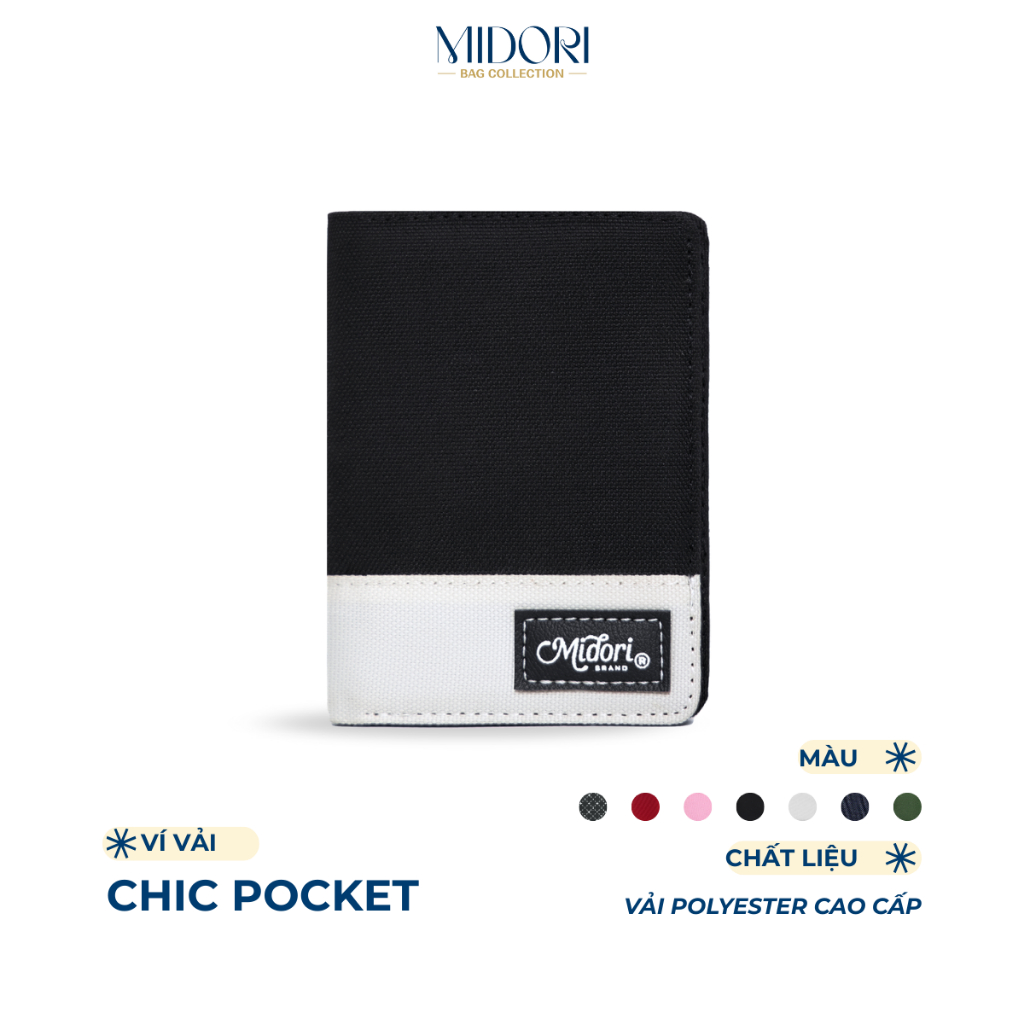 Ví Vải Đứng Chic Pocket Nam Nữ Polyester Bền Đẹp Trượt Nước Unisex Chính Hãng| MIDORI BAG COLLECTION