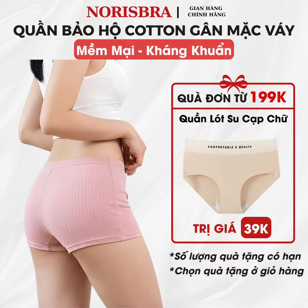 Quần lót nữ gân tăm co giãn thoáng khí, quần chíp mặc váy không lộ viền đáy may 2 lớp NORISBRA V4116