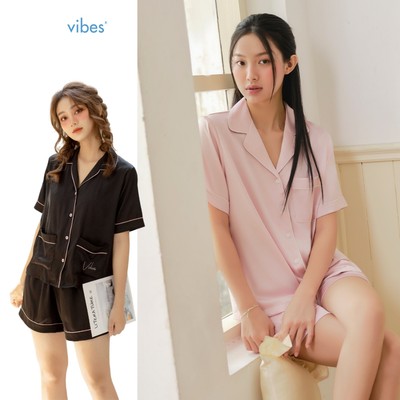 VIBES Đồ bộ Pijama ngắn Lụa trơn cao cấp Silk Py Set nhiều màu