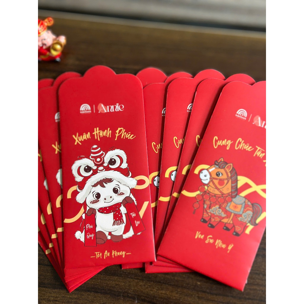 (Tặng set 5 bao khi mua áo dài) Bao lì xì đỏ mẫu mới Tết 2026 hình ngựa tài lộc Annie Baby - Random 