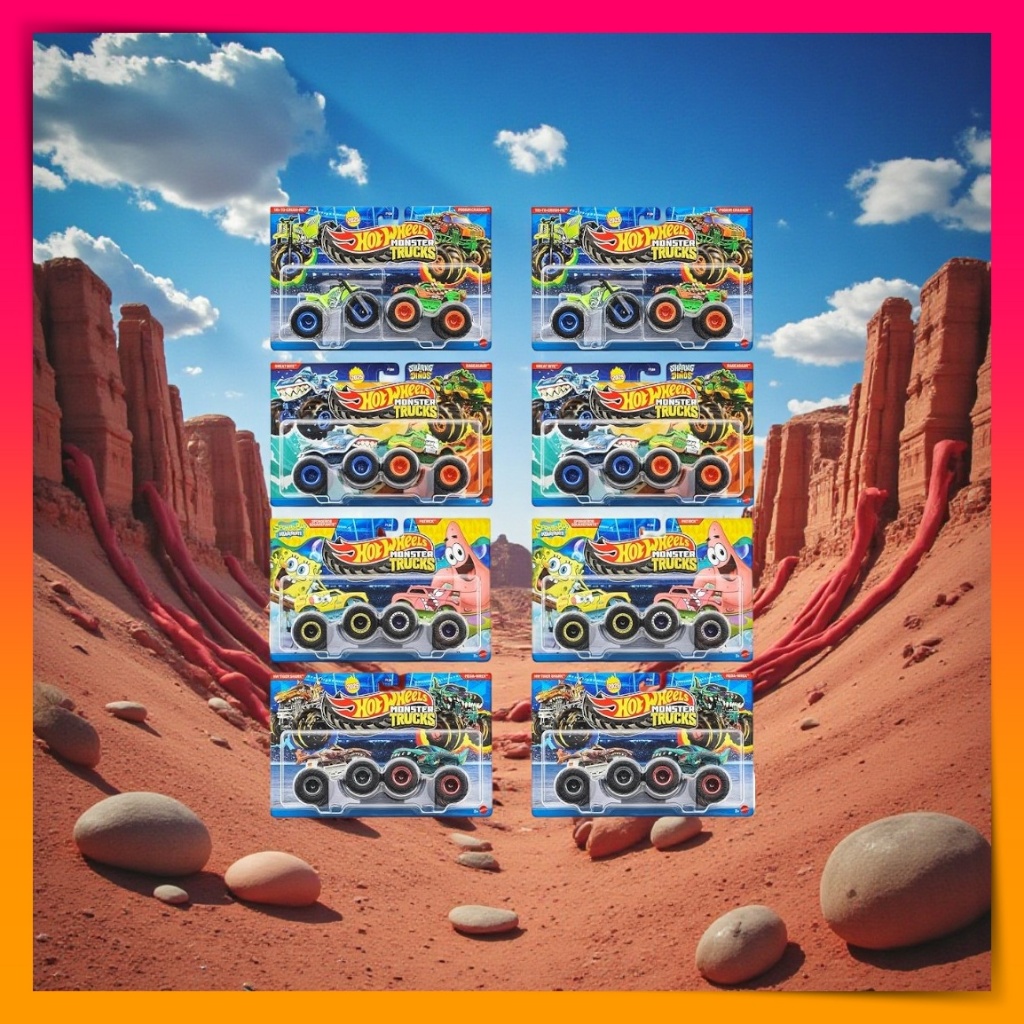 Hot Wheels Monster Truck 1:64 2-Pack Assortment 8 Sets Diecast Mini Cars Toy for Kids 3+ Box
