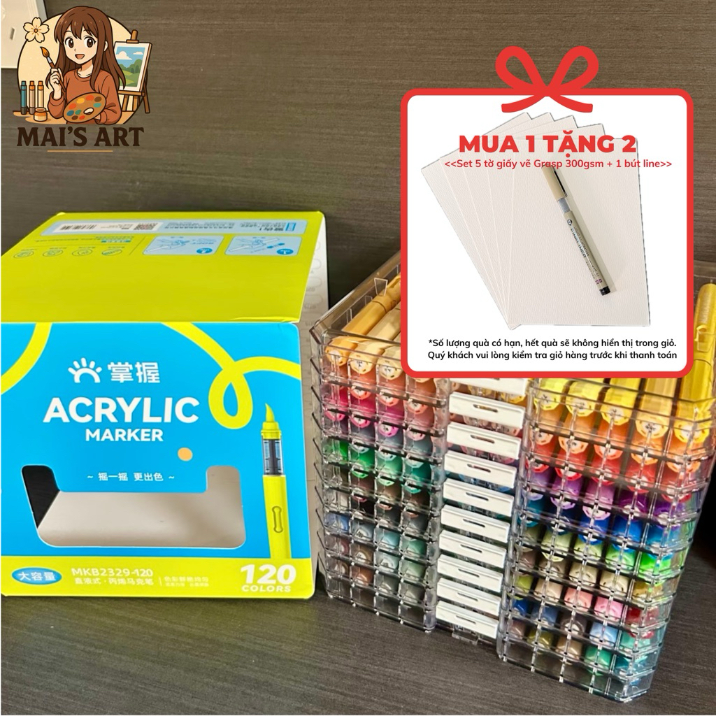 Bút Acrylic Marker Grasp 12/24/36/48/60/80/120 Màu – Ngòi Brush Cao Cấp, Vẽ Mọi Chất Liệu, Không Thấ