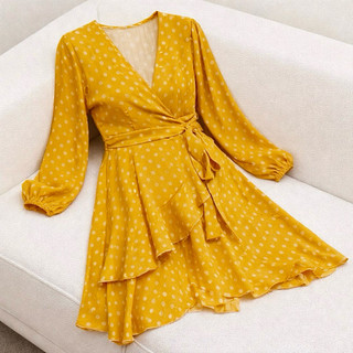 Đầm bi vàng cam tay dài tùng 2 tầng, váy vintage công chúa (kèm hình thật)