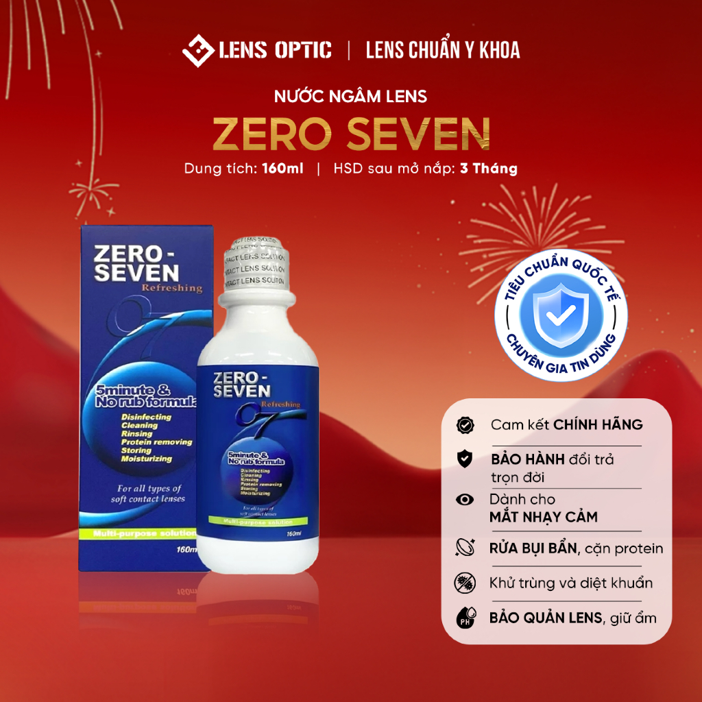 Nước ngâm kính áp tròng Zero Seven 160ml, nước rửa lens - Lens Optic