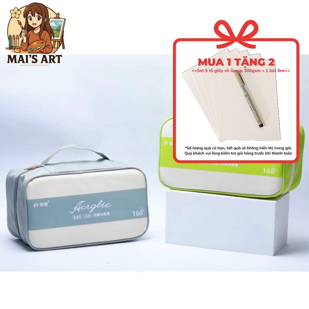 Bút Acrylic Marker Grasp 12/24/36/48/60/80/120/168 Màu – Ngòi Brush Cao Cấp, Vẽ Mọi Chất Liệu, Không