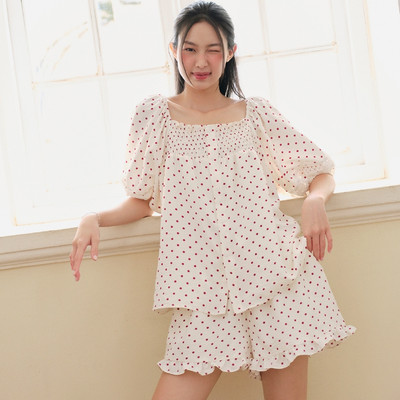 VIBES Đồ bộ mặc nhà ngắn phom rộng Freesize FS Polka Set từ 45-70/75kg, mặc đi chơi, đi dạo