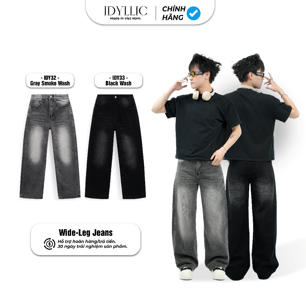 Quần Suông Rộng Jean Nam Nữ Unisex - Form Ống Suông Rộng Phong Cách  Hàn Quốc IDYLLIC Studio