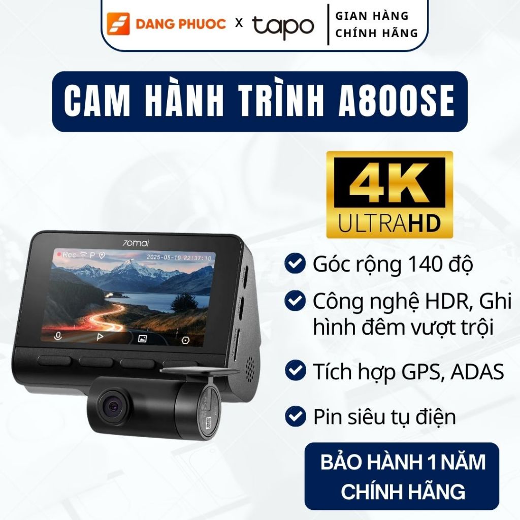 Camera Hành Trình 70mai A800SE Ghi Hình Chất Lượng 4K UHD HDR (Bản Quốc Tế)