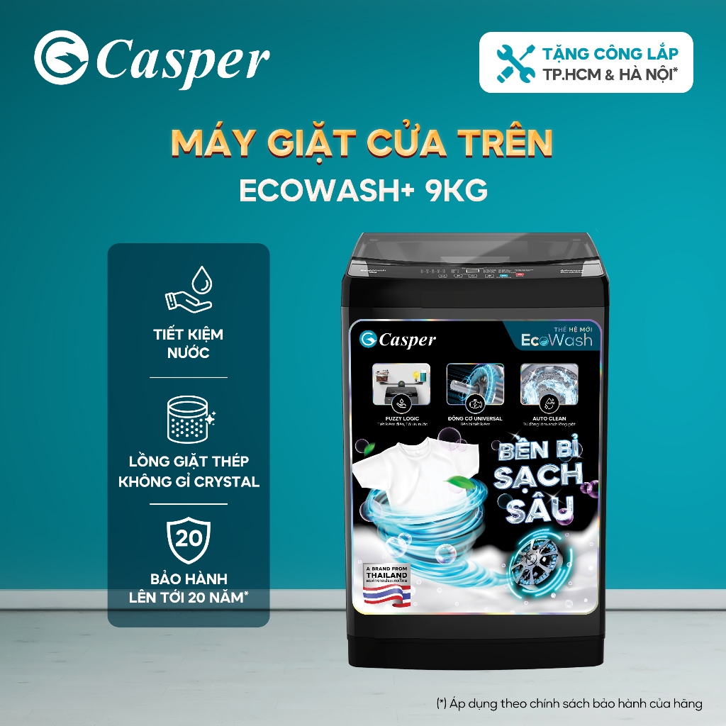 [Shopee - Lắp đặt 0Đ HN HCM] Máy giặt cửa trên Casper 9KG WT-9NB3 - Chính hãng - Bảo hành 2 năm