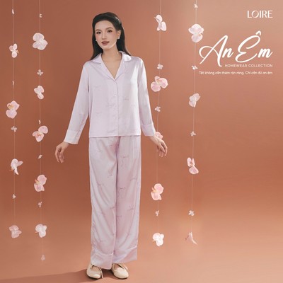[AN Êm]Bộ Mặc Nhà Lan Chi Loire FDMN250351 Chất Lụa Pháp Họa Tiết Nơ Tím