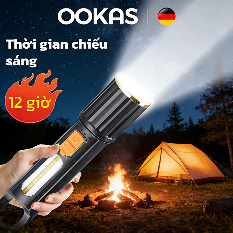 OOKAS LED Đèn pin siêu sáng -Bền chắc và chống thấm nước, thích hợp cho hoạt động leo núi