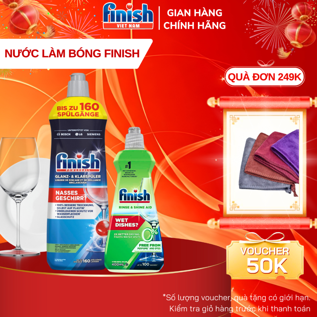Nước làm bóng finish 800ml hương chanh nhập khẩu Đức dành cho máy rửa bát giúp bát đĩa sáng bóng
