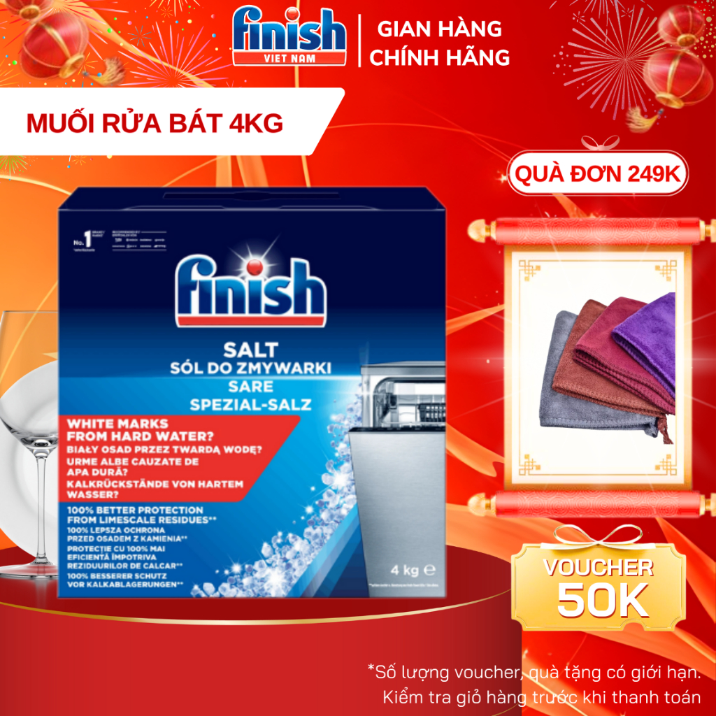Muối rửa bát Finish 4kg nhập khẩu Đức, muối rửa chén dành cho máy rửa bát làm mềm nước chống cặn vôi