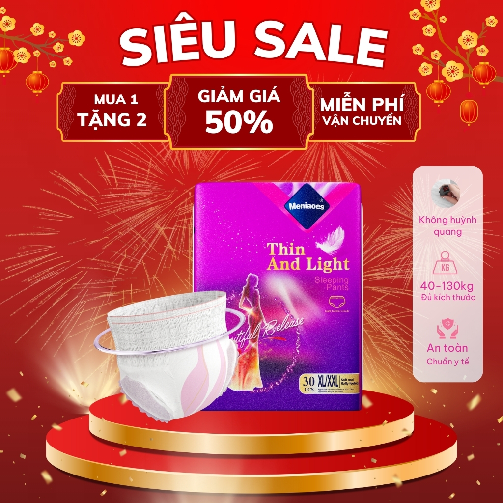 30 Miếng Băng Vệ Sinh Dạng Quần Meniaoes Ban Đêm Siêu Mỏng, Thấm Nhanh