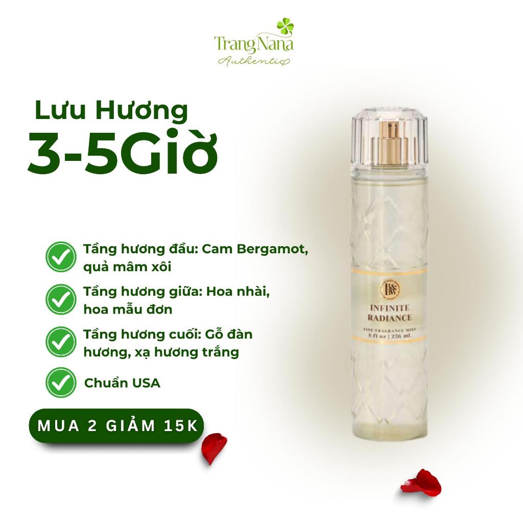 Body Mist INFINITE RADIANCE 236ml Xịt Thơm Toàn Thân Lưu Hương Lâu 3-5 Giờ, Tone Hương Hoa Ngọt Ngào