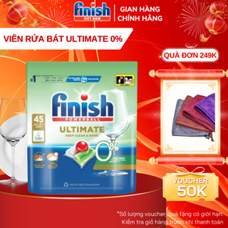Viên rửa bát hữu cơ Finish Ultimate 0% túi 45/100 viên rửa chén cao cấp an toàn lành tính