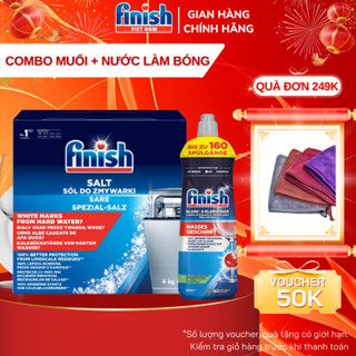 Combo Muối rửa bát và nước làm bóng Finish Combo chống đóng cặn, bảo vệ máy rửa bát