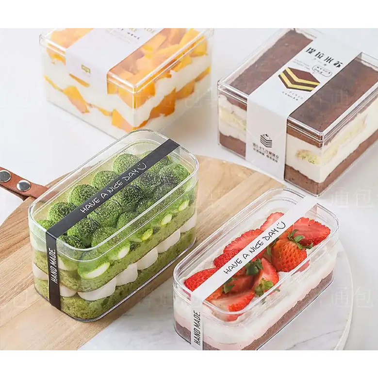 SET 5 Hộp mica cứng hình CHỮ NHẬT 280ml JL001 đựng bánh lạnh, tiramisu, bánh ngọt