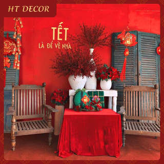 Vải Nhung Đỏ Khổ Rộng 1M6 Dùng Trang Trí Tết 2026 Decor Phông Nền Gian Hàng Không Gian Xuân