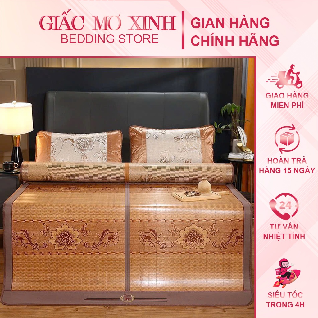 Chiếu trúc điều hòa tăm vân gỗ in hoa mát lạnh 1m8 x 2m, 1m6 x 2m, 1m5 x 1m9, 1m4 x 1m9, 1m2 x 1m9, 