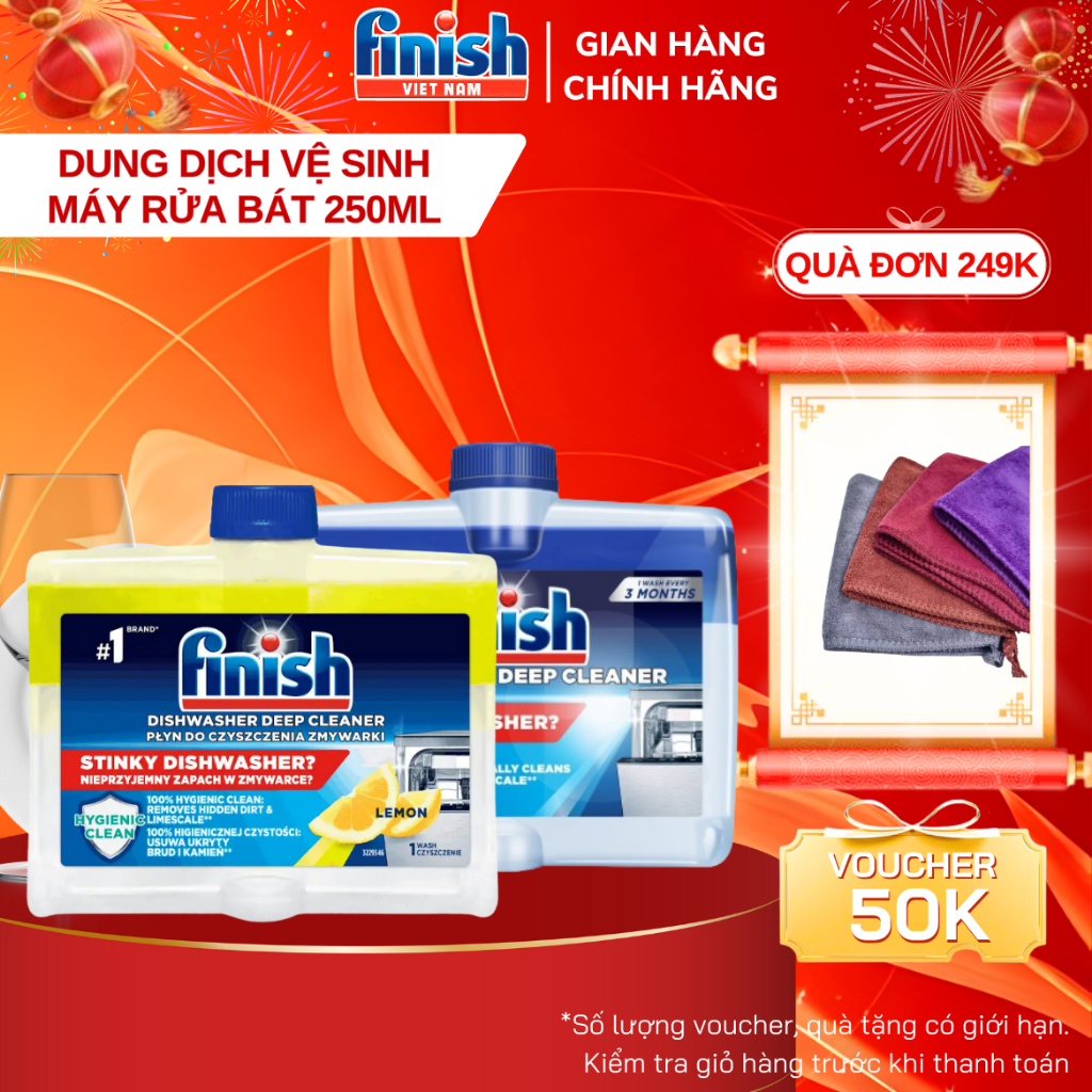 Dung dịch vệ sinh máy rửa bát Finish 250ml nhập khẩu Đức hương chanh