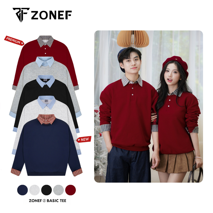Áo Sweater Nam Phối Sơ Mi ZONEF OFFICIAL Phối Sơ Mi Kẻ Xanh Nhạt Liền Thân Chất Nỉ 2 Da ANT