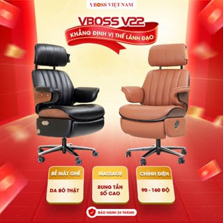 Ghế Chủ Tịch, Ghế Giám Đốc Chỉnh Điện Massage Da Bò Top Grain, Gỗ Veneer, Xoay 360 Độ - VBOSS V22