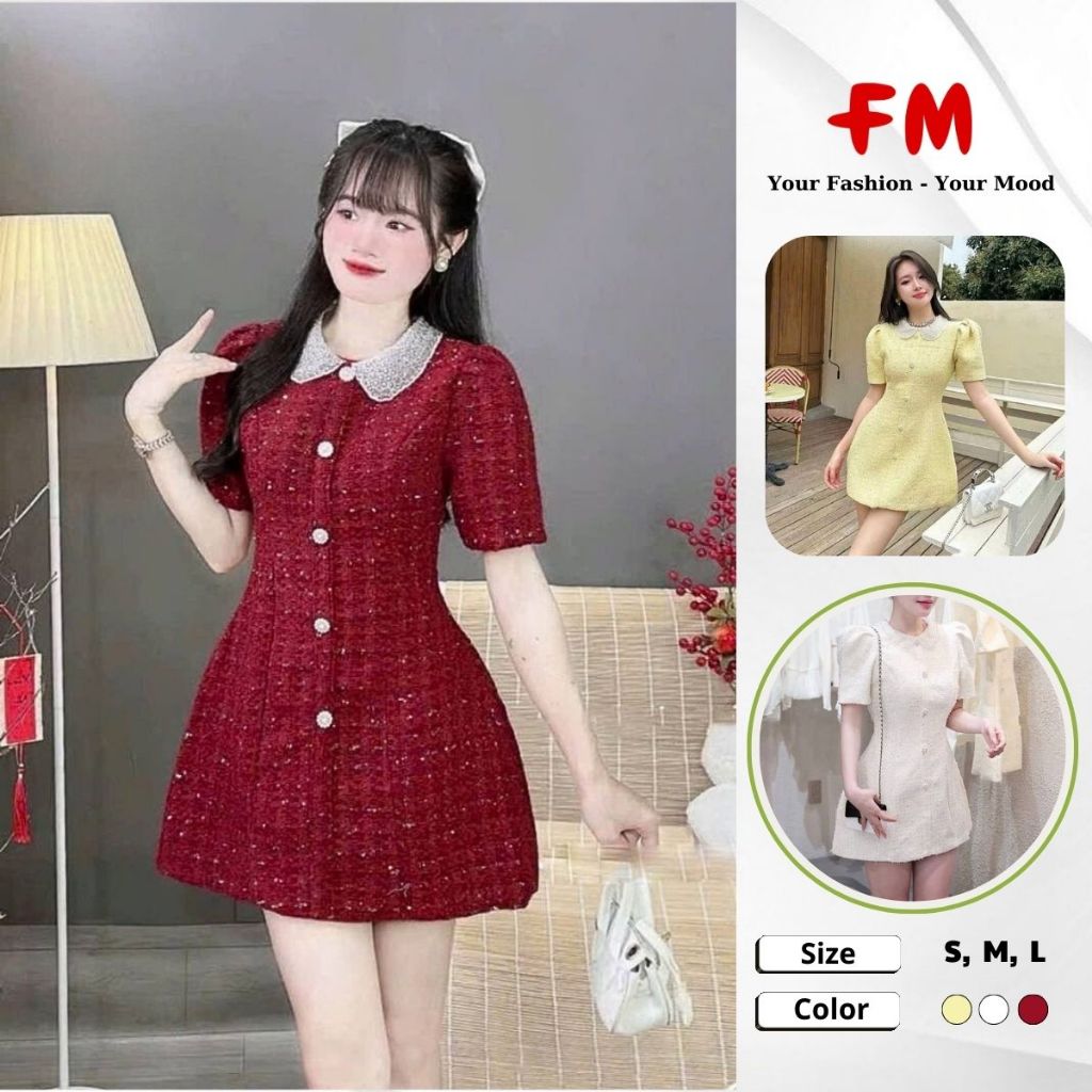 Váy Kin Đáo Tiểu Thư Nữ FMSTYLE -Cổ Sen Đính Ngọc Trai Sang Trọng Mang Đi Tiệc, Chơi Lễ Tết 25120909