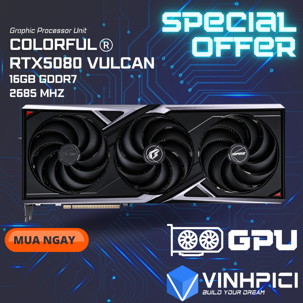 Card màn hình COLORFUL iGame GeForce RTX 5080 Vulcan OC 16GB-V [USED]