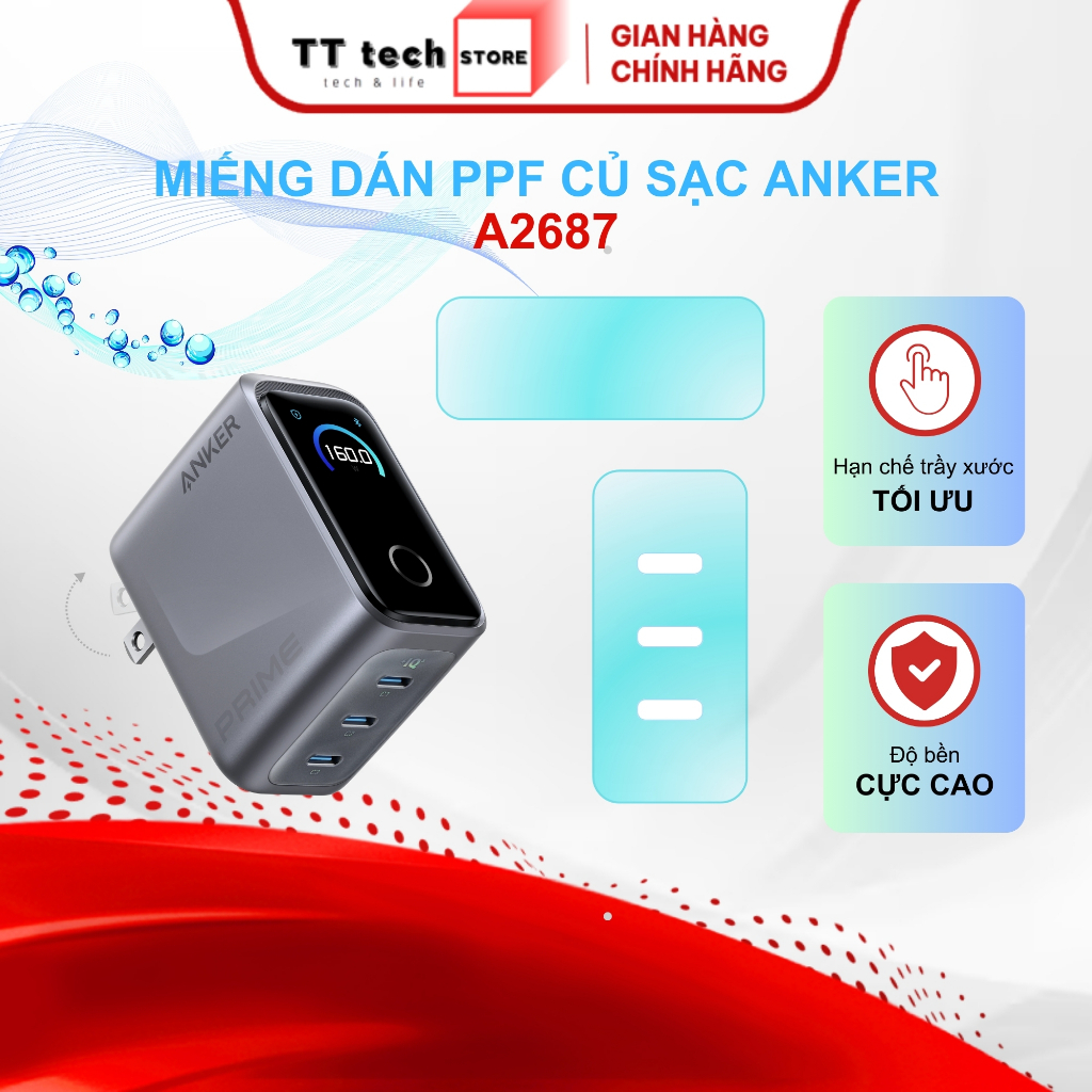 Miếng dán PPF Củ Sạc Anker Prime A2687 160W hạn chế trầy xước, bảo vệ tối ưu cho thiết bị