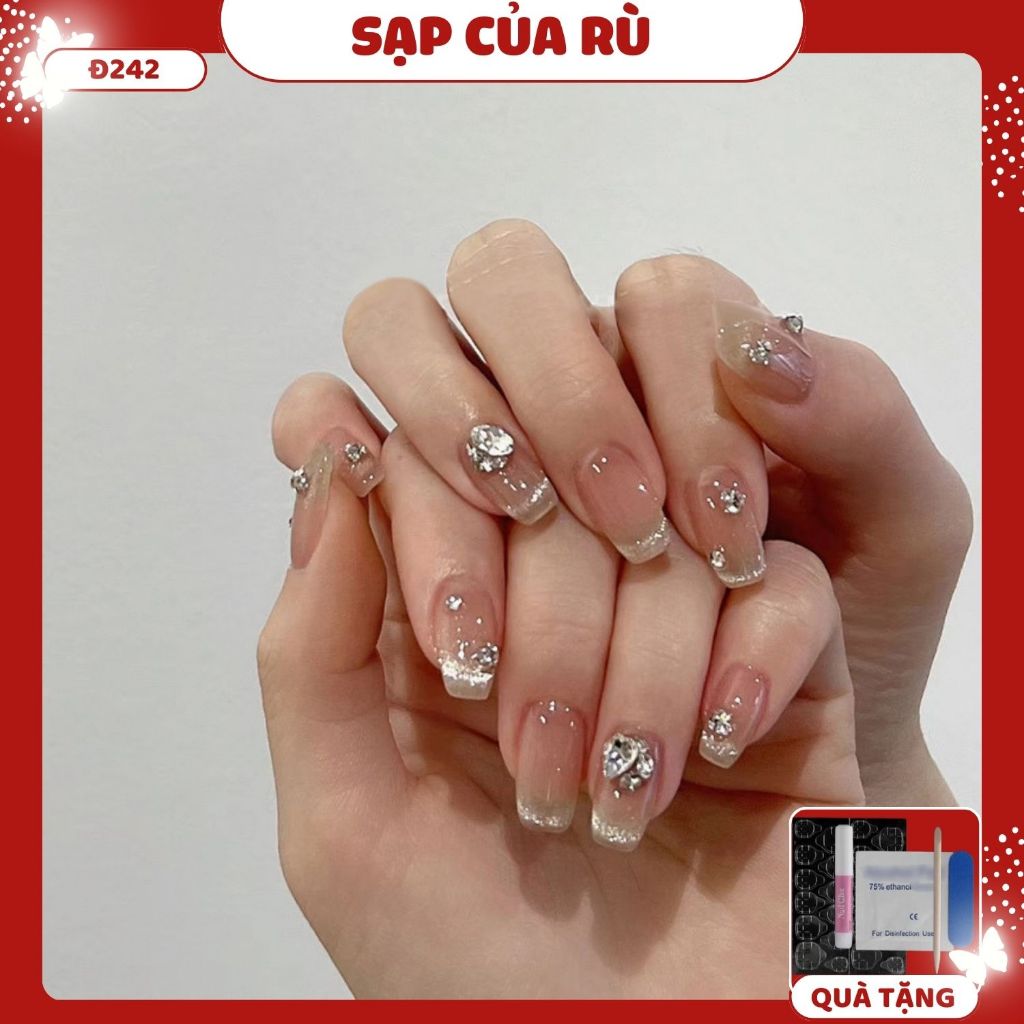 Đ242 Móng tay giả form thang ngắn bộ 30 móng làm nail nail tết nail giả tinh tế nail thạch