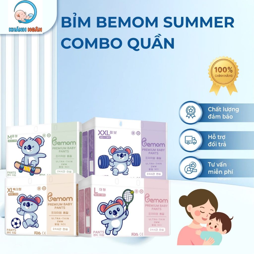 [Combo Có Tặng] Tã Bỉm Quần Bemom Summer Nội Địa Hàn Quốc