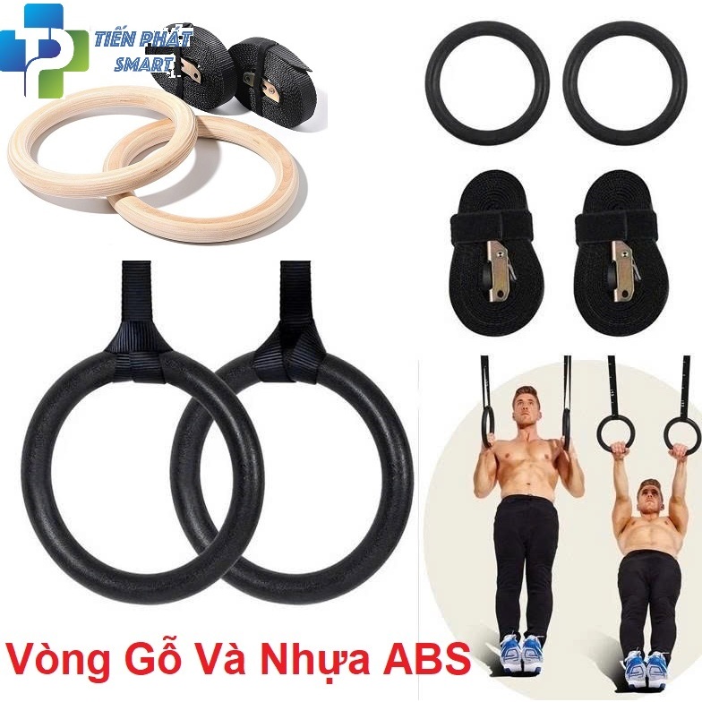 Bộ 2 Vòng Treo Gymnastic Rings Gỗ Bạch Dương & Nhựa ABS 28mm 32mm | Dây 4.5m Khóa Đồng An Toàn – Tie