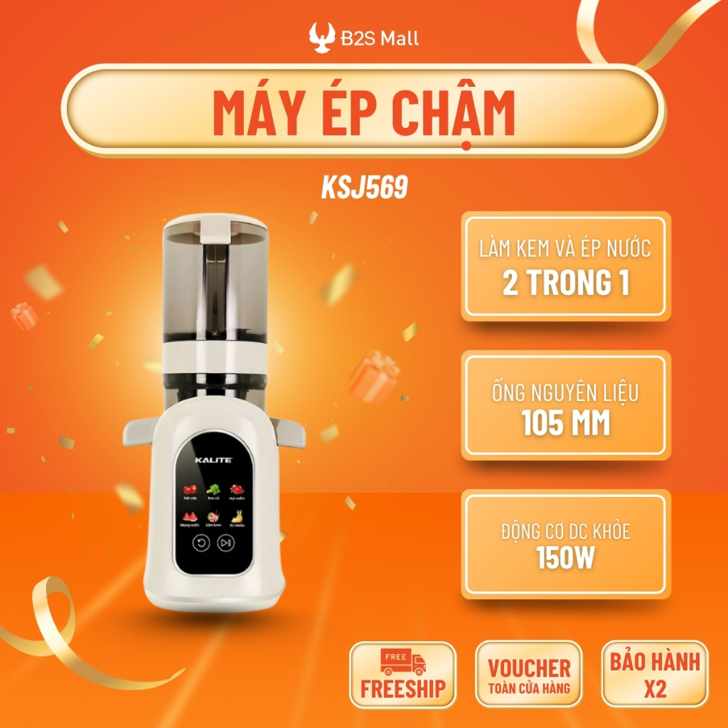 Máy ép chậm Kalite KSJ569 ép kiệt bã 99% không sinh nhiệt tích hợp làm kem, màn hình cảm ứng cao cấp