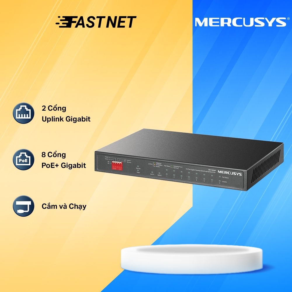 Bộ Chia Mạng Mercusys MS110GMP/MS110CMP/MS110CP | 10 Cổng Tốc Độ Gigabit, 8 Cổng PoE+, Chế Độ Cách L
