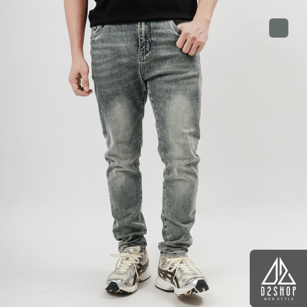 Quần Jean Slim Fit Nam D2SHOP màu xanh bạc wash New J-6389