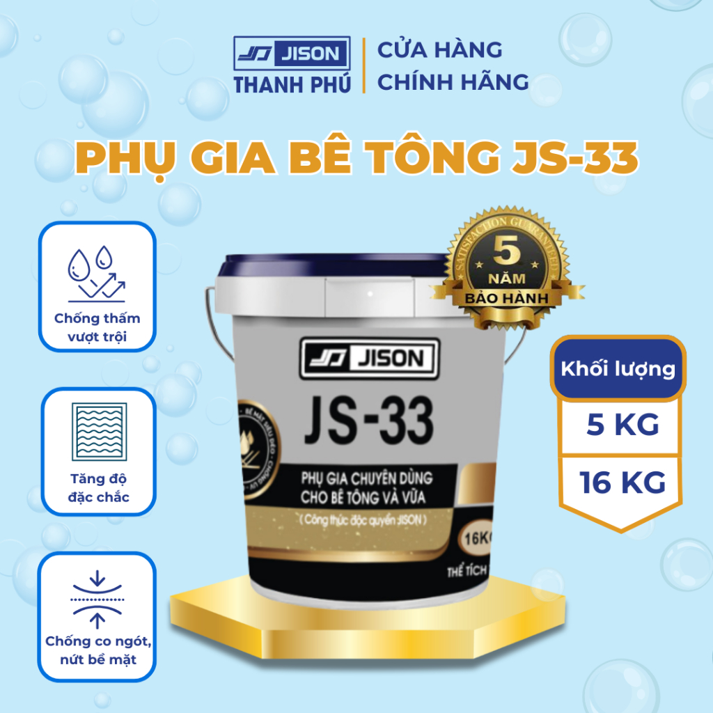 Phụ gia bê tông Jison JS33, phụ gia chống thấm trộn bê tông, vữa tô xây tường, sàn
